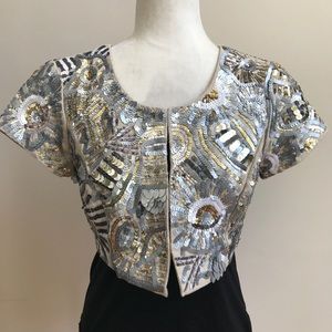 WHBM Silver and Gold Sequined Cropped Jacket
